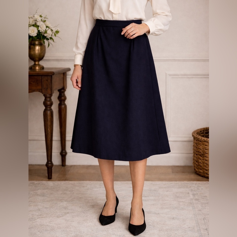 Vintage Royce Ltd New York 100% Wool A-Line Skirt Made in USA Navy sz 12 pockets